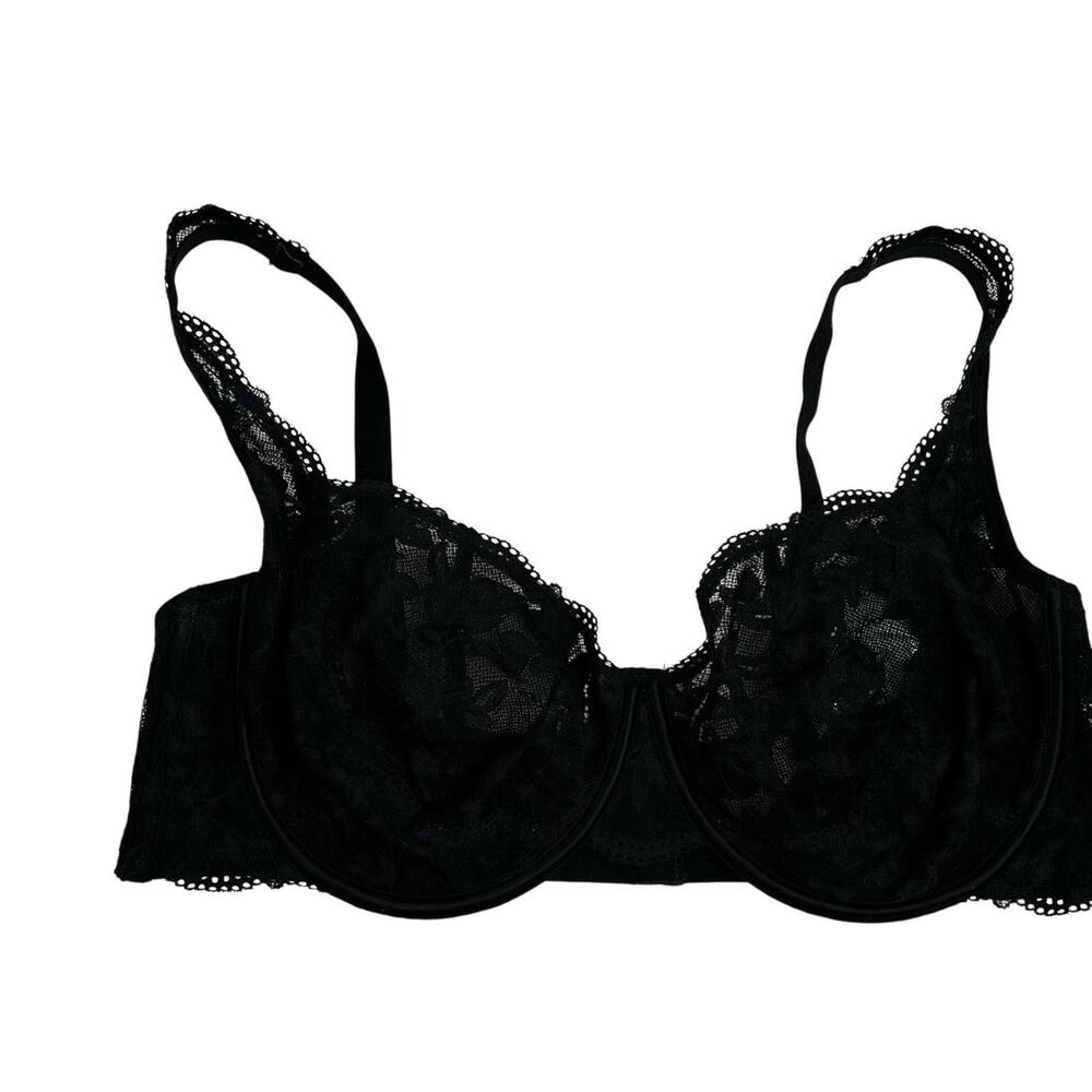 LUVLETTE 85E 38DD Bra Black Lace Underwire Unlined Full Coverage Sexy Romantic
